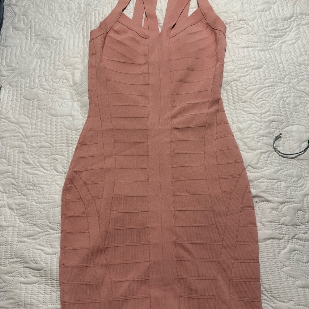 Guess Pink Ruched Bodycon Halter Dress